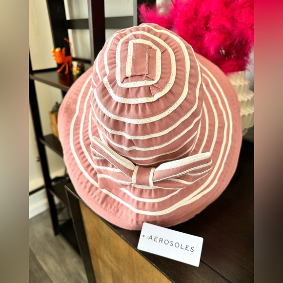 Aerosoles Pink Striped Sun Hat with Bow